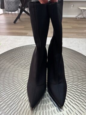 Fashion Nova Black Pointed Sock Heeled Boots